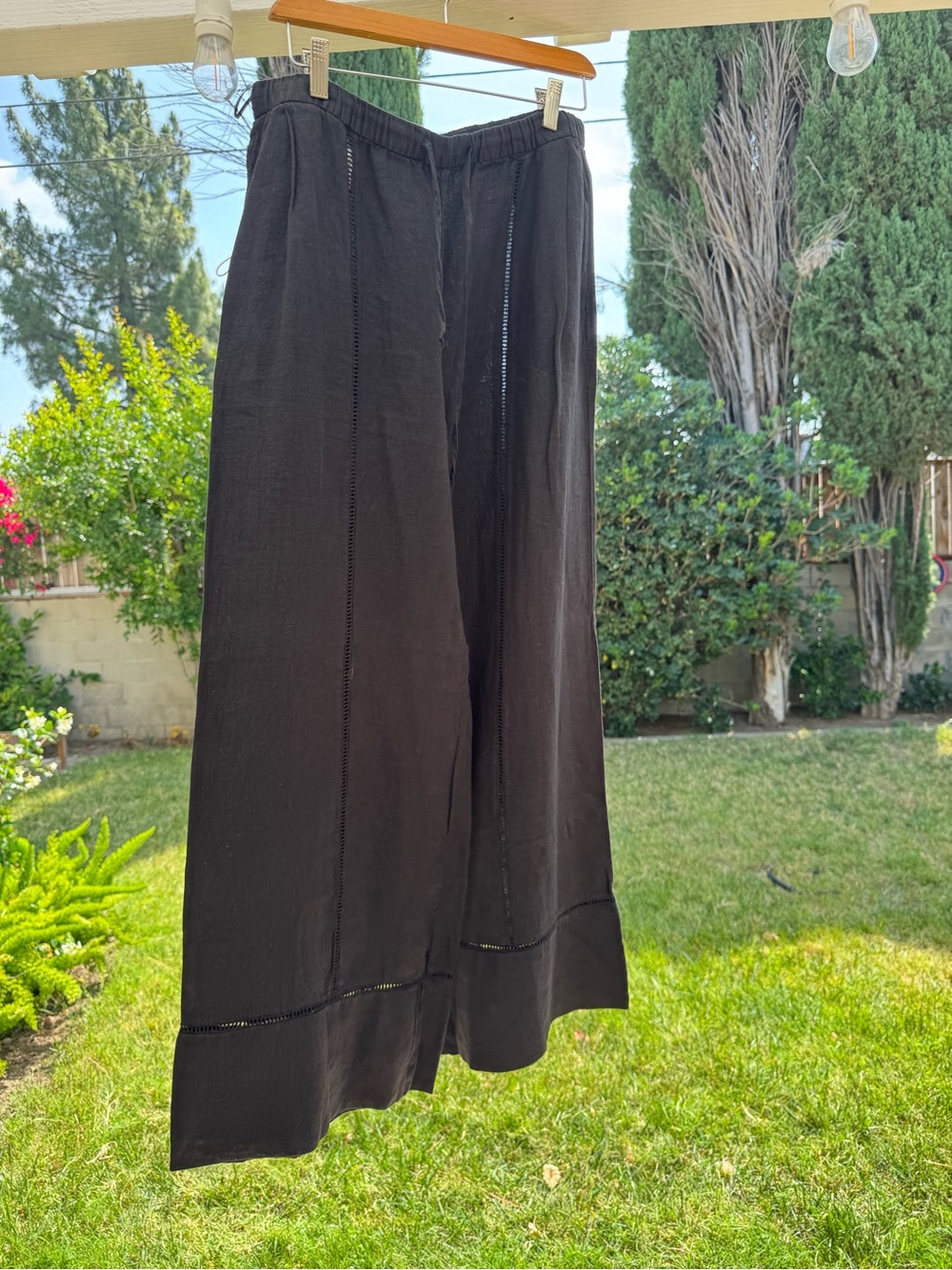 Wide Leg Black Linen-Style Pants